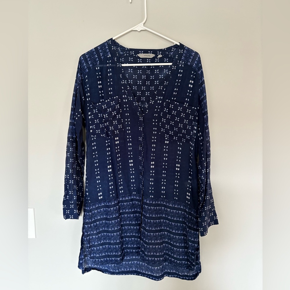 Athleta Navy Patterned Swim Coverup